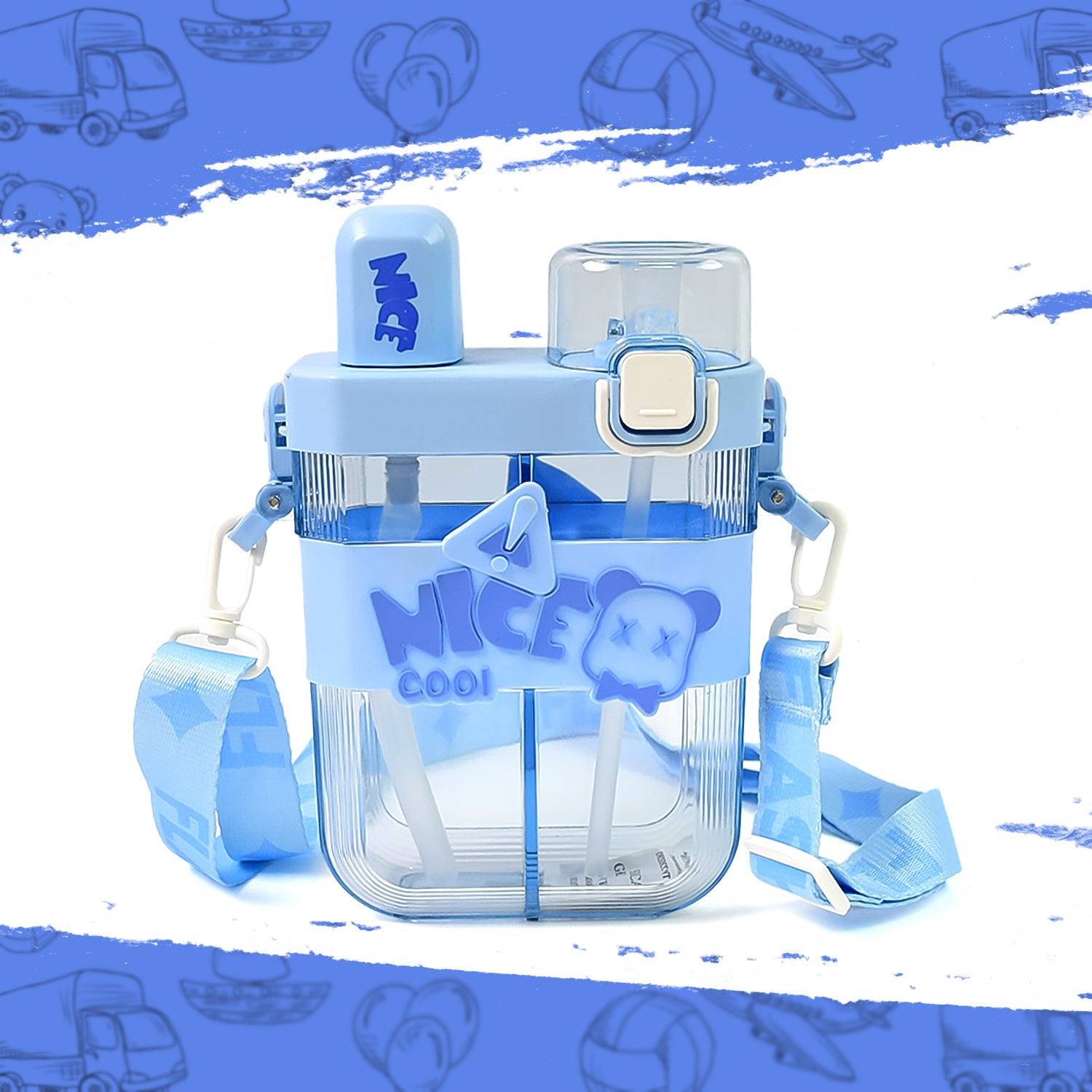 2in1 Dual Compartment Water Bottle With Straw And Adjustable Shoulder Straps (1 Pc Multi Color) 2in1 Dual Compartment Water Bottle With Straw And Adjustable Shoulder Straps (1 Pc Multi Color)