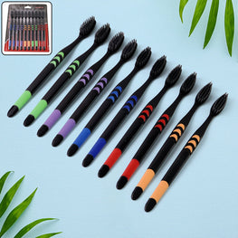 Soft Toothbrush With Plastic Round Box for Men and Women, Kids, Adults Plastic Toothbrush (10 pcs Set)