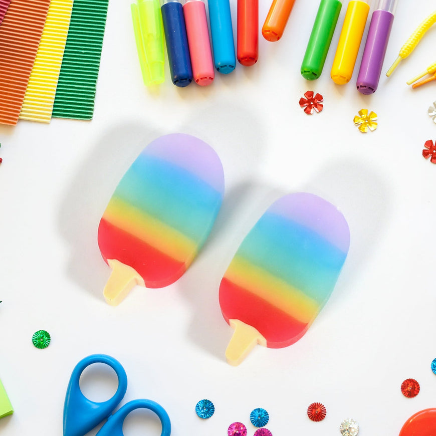 Jelly Popsicle Erasers – Cute & Fancy Mini Erasers for Kids (2 Pc Set, Mix Design)