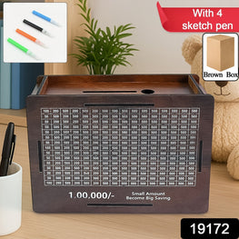 Wooden Money / Piggy Bank, Money Box (1 Pc / 4 sketch Pen)