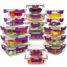 16-Piece Glass Food Storage Containers Set, Leakproof Airtight BPA-Free, Microwave & Oven Safe, Stackable Kitchen Organizers (Multiple colors)
